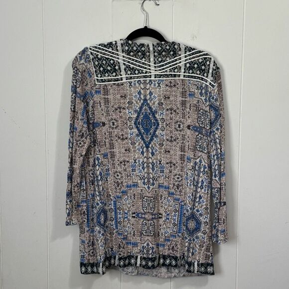 Lucky Brand Linen Blend Blue Boho Peasant Embroidered Top XL - Picture 4 of 4